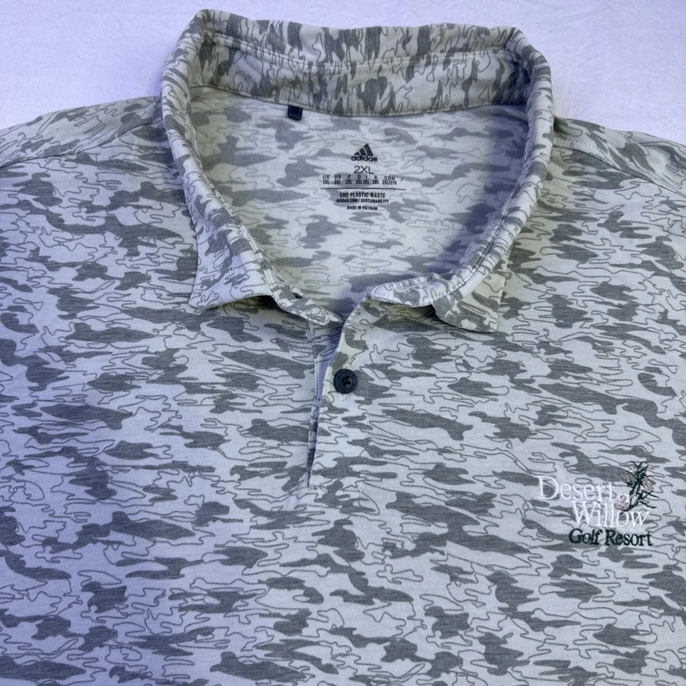 Adidas  CAMO Golf POLO SHIRT MENS 2XL Climalite  -  PERFORMANCE CAMO GREEN BLUE